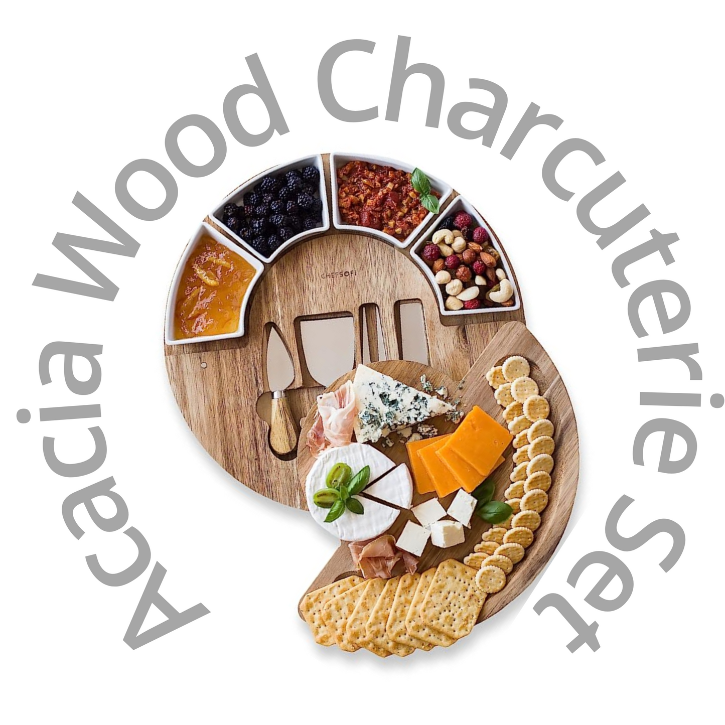 Acacia Wood Charcuterie Cheese Board and Platter Set